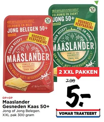 Aanbiedingen Maaslander gesneden kaas 50+ - Maaslander - Geldig van 19/07/2020 tot 25/07/2020 bij Vomar