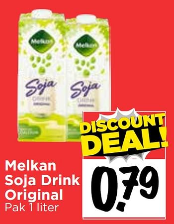 Aanbiedingen Melkan soja drink original - Melkan - Geldig van 19/07/2020 tot 25/07/2020 bij Vomar