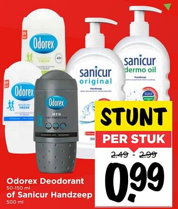 Aanbiedingen Odorex deodorant of sanicur handzeep - Huismerk Vomar - Geldig van 19/07/2020 tot 25/07/2020 bij Vomar