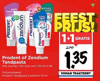 Aanbiedingen Prodent tandpasta coolmint - Prodent - Geldig van 19/07/2020 tot 25/07/2020 bij Vomar