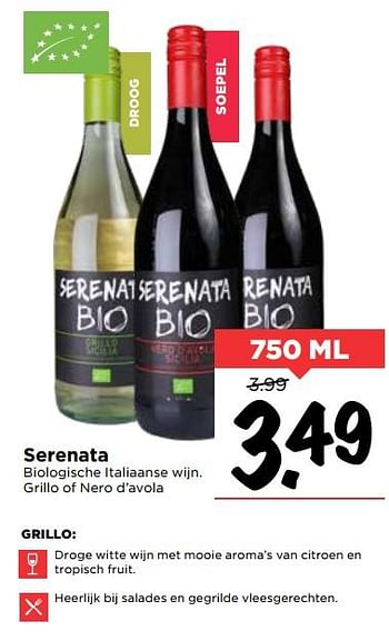 Aanbiedingen Serenata biologische italiaanse wijn. grillo of nero d`avola - Rode wijnen - Geldig van 19/07/2020 tot 25/07/2020 bij Vomar