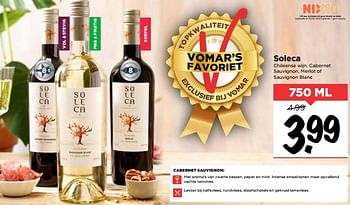 Aanbiedingen Soleca chileense wijn. cabernet sauvignon, merlot of sauvignon blanc - Witte wijnen - Geldig van 19/07/2020 tot 25/07/2020 bij Vomar