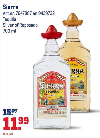 Aanbiedingen Sierra tequilla silver of reposada - Sierra - Geldig van 15/07/2020 tot 11/08/2020 bij Makro