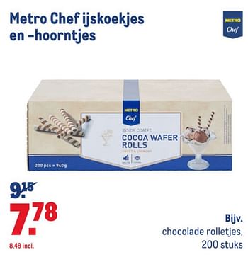 Aanbiedingen Metro chef ijskoekjes en -hoorntjes chocolade rolletjes - Chef - Geldig van 15/07/2020 tot 11/08/2020 bij Makro