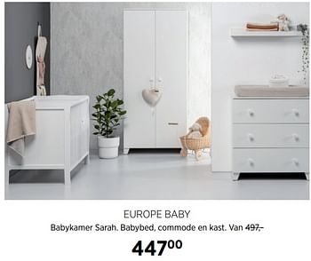 Aanbiedingen Europe baby babykamer sarah. babybed, commode en kast - Europe baby - Geldig van 21/07/2020 tot 17/08/2020 bij Babypark