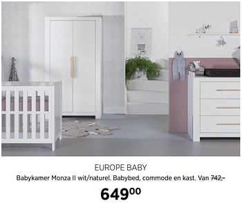 Aanbiedingen Europe baby babykamer monza ii wit-naturel. babybed, commode en kast - Europe baby - Geldig van 21/07/2020 tot 17/08/2020 bij Babypark