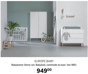 Aanbiedingen Europe baby babykamer sterre wit. babybed - Europe baby - Geldig van 21/07/2020 tot 17/08/2020 bij Babypark