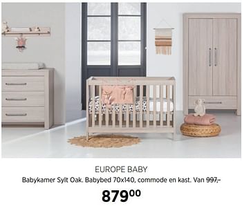 Aanbiedingen Europe baby babykamer sylt oak. babybed commode en kast - Europe baby - Geldig van 21/07/2020 tot 17/08/2020 bij Babypark