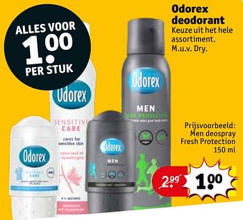 Aanbiedingen Men deospray fresh protection - Odorex - Geldig van 21/07/2020 tot 02/08/2020 bij Kruidvat