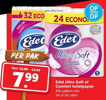 Aanbiedingen Edet ultra soft of comfort toiletpapier - Edet - Geldig van 22/07/2020 tot 28/07/2020 bij Hoogvliet