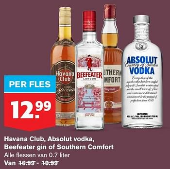 Aanbiedingen Havana club, absolut vodka, beefeater gin of southern comfort - Huismerk - Hoogvliet - Geldig van 22/07/2020 tot 28/07/2020 bij Hoogvliet