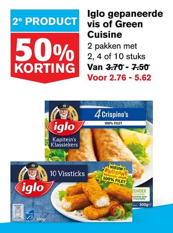 Aanbiedingen Iglo gepaneerde vis of green cuisine - Iglo - Geldig van 22/07/2020 tot 28/07/2020 bij Hoogvliet