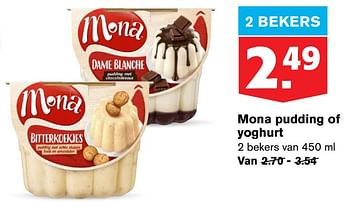 Aanbiedingen Mona pudding of yoghurt - Mona - Geldig van 22/07/2020 tot 28/07/2020 bij Hoogvliet