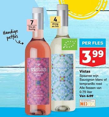 Aanbiedingen Vistas spaanse wijn sauvignon blanc of tempranillo rosé - Rode wijnen - Geldig van 22/07/2020 tot 28/07/2020 bij Hoogvliet