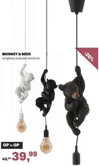 Aanbiedingen Monkey + beer hanglamp - Huismerk - Trendhopper - Geldig van 29/06/2020 tot 30/08/2020 bij Trendhopper