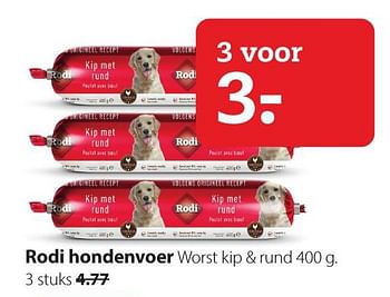 Aanbiedingen Rodi hondenvoer worst kip + rund - Rodi - Geldig van 20/07/2020 tot 02/08/2020 bij Boerenbond