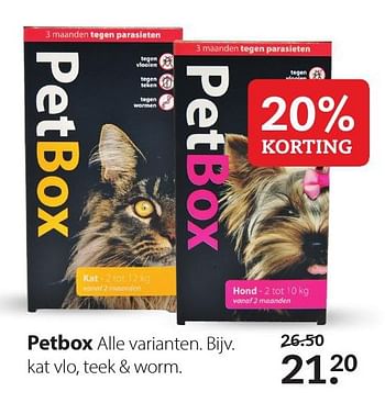 Aanbiedingen Petbox alle varianten kat vlo, teek + worm - Huismerk- Boerenbond - Geldig van 20/07/2020 tot 02/08/2020 bij Boerenbond