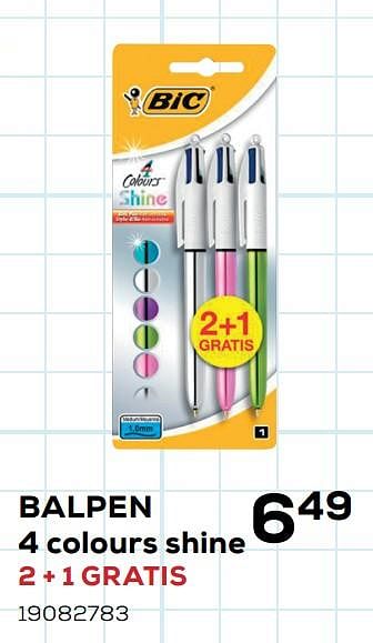 Aanbiedingen Balpen 4 colours shine - BIC - Geldig van 07/08/2020 tot 15/09/2020 bij Supra Bazar