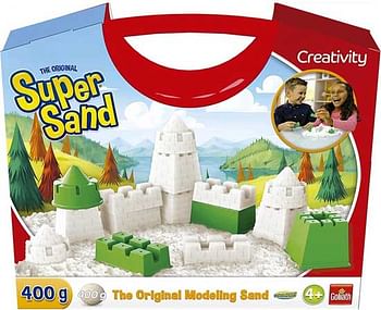 Aanbiedingen Super Sand Creativity Suitcase 400 gram zand en 4 vormen - Goliath - Geldig van 08/08/2020 tot 06/09/2020 bij ToyChamp