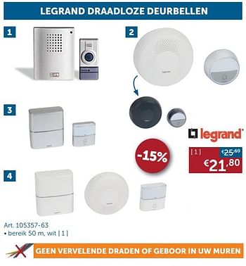 Aanbiedingen Beveiliging legrand draadloze deurbellen - Legrand - Geldig van 18/08/2020 tot 21/09/2020 bij Zelfbouwmarkt