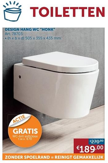 Aanbiedingen Design hang wc honk - Geldig van 18/08/2020 tot 21/09/2020 bij Zelfbouwmarkt