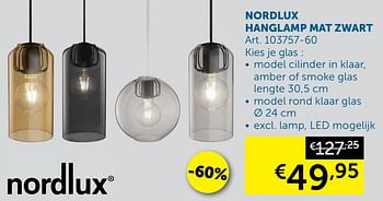 Aanbiedingen Nordlux hanglamp mat zwart - nordlux - Geldig van 18/08/2020 tot 21/09/2020 bij Zelfbouwmarkt