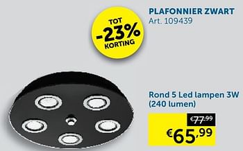 Aanbiedingen Plafonnier zwart rond 5 led lampen 3w - Geldig van 18/08/2020 tot 21/09/2020 bij Zelfbouwmarkt