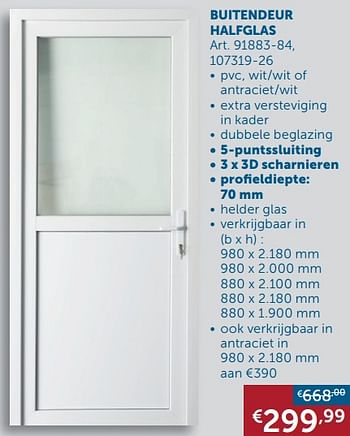 Aanbiedingen Buitendeur halfglas - Geldig van 18/08/2020 tot 21/09/2020 bij Zelfbouwmarkt