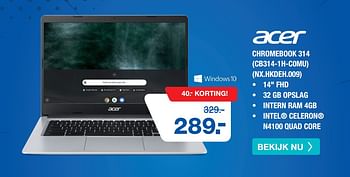 Aanbiedingen Acer chromebook 314 cb314-1h-c0mu nx.hkdeh.009 - Acer - Geldig van 10/08/2020 tot 30/08/2020 bij Electro World