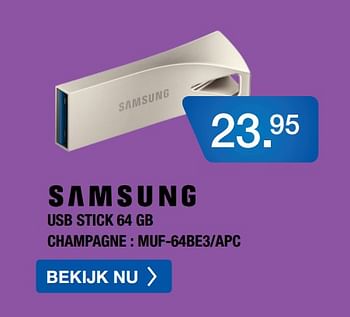Aanbiedingen Samsung usb stick 64 gb champagne : muf-64be3-apc - Samsung - Geldig van 10/08/2020 tot 30/08/2020 bij Electro World