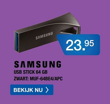 Aanbiedingen Samsung usb stick 64 gb zwart: muf-64be4-apc - Samsung - Geldig van 10/08/2020 tot 30/08/2020 bij Electro World