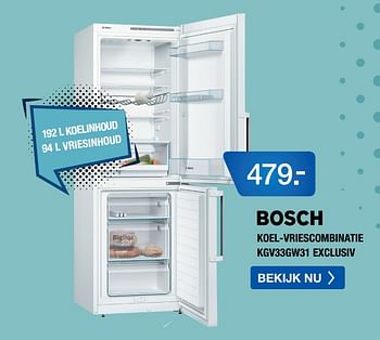 Aanbiedingen Bosch koel-vriescombinatie kgv33gw31 exclusiv - Bosch - Geldig van 10/08/2020 tot 30/08/2020 bij Electro World