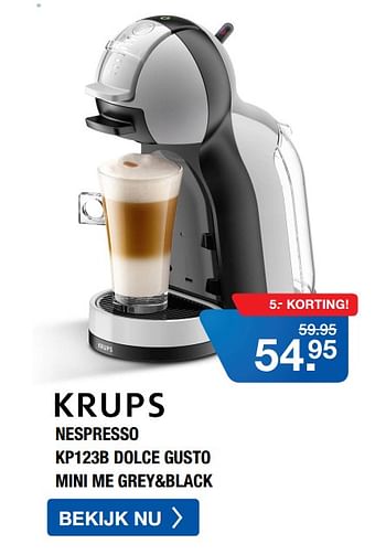Aanbiedingen Krups nespresso kp123b dolce gusto mini me grey+black - Krups - Geldig van 10/08/2020 tot 30/08/2020 bij Electro World