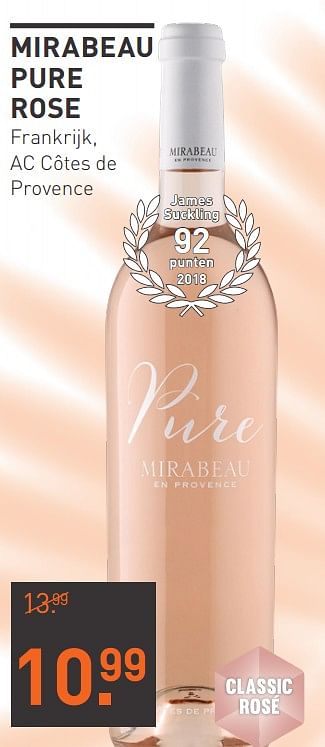 Aanbiedingen Mirabeau pure rose frankrijk ac côtes de provence - Rosé wijnen - Geldig van 03/08/2020 tot 23/08/2020 bij Gall & Gall