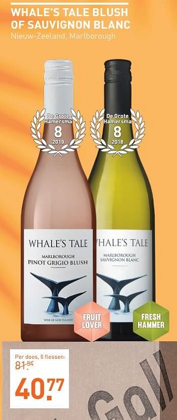 Aanbiedingen Whale`s tale blush of sauvignon blanc nieuw-zeeland marlborough - Witte wijnen - Geldig van 03/08/2020 tot 23/08/2020 bij Gall & Gall