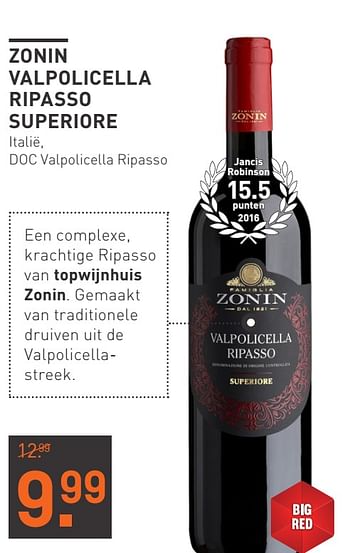 Aanbiedingen Zonin valpolicella ripasso superiore italië doc valpolicella ripasso - Rode wijnen - Geldig van 03/08/2020 tot 23/08/2020 bij Gall & Gall