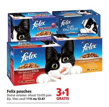 Aanbiedingen Felix pouches vlees - Purina - Geldig van 10/08/2020 tot 23/08/2020 bij Welkoop