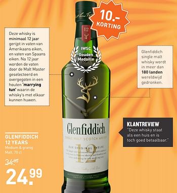 Aanbiedingen Glenfiddich 12 years - Glenfiddich - Geldig van 03/08/2020 tot 23/08/2020 bij Gall & Gall