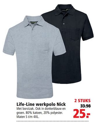Aanbiedingen Life-line werkpolo nick - Life-line - Geldig van 10/08/2020 tot 23/08/2020 bij Welkoop