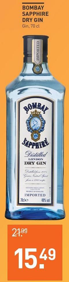 Aanbiedingen Bombay sapphire dry gin - Bombay - Geldig van 03/08/2020 tot 23/08/2020 bij Gall & Gall