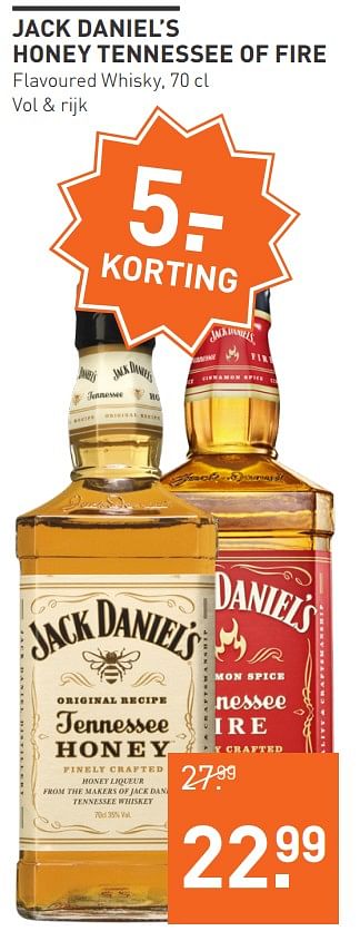 Aanbiedingen Jack daniel`s honey tennessee of fire flavoured whisky - Jack Daniel's - Geldig van 03/08/2020 tot 23/08/2020 bij Gall & Gall