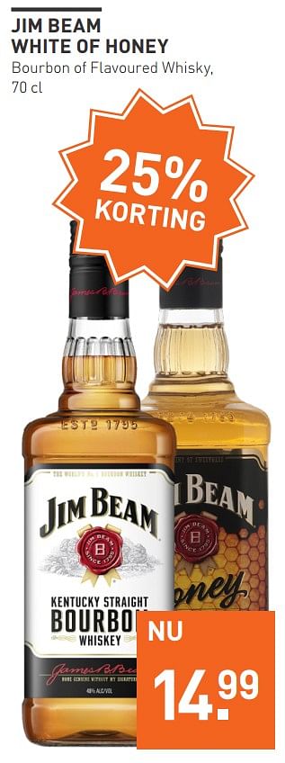 Aanbiedingen Jim beam white of honey bourbon of flavoured whisky - Jim Beam - Geldig van 03/08/2020 tot 23/08/2020 bij Gall & Gall