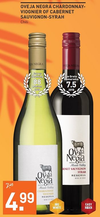 Aanbiedingen Oveja negra chardonnayviognier of cabernet sauvignon-syrah chili - Rode wijnen - Geldig van 03/08/2020 tot 23/08/2020 bij Gall & Gall