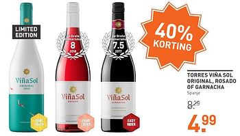 Aanbiedingen Torres viña sol original rosado of garnacha spanje - Rode wijnen - Geldig van 03/08/2020 tot 23/08/2020 bij Gall & Gall