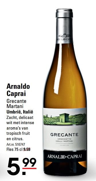 Aanbiedingen Arnaldo caprai grecante martani umbrië, italië - Witte wijnen - Geldig van 06/08/2020 tot 24/08/2020 bij Sligro