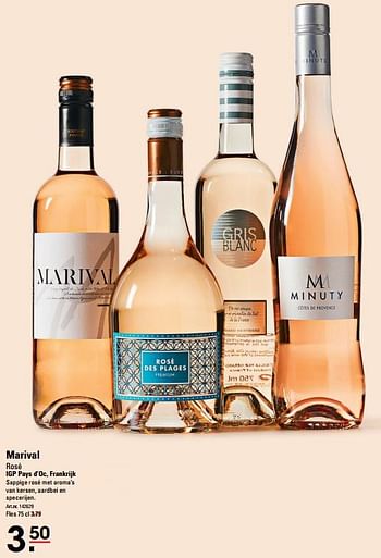 Aanbiedingen Marival rosé igp pays d`oc, frankrijk - Rosé wijnen - Geldig van 06/08/2020 tot 24/08/2020 bij Sligro