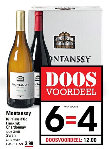 Aanbiedingen Montanssy igp pays d`oc frankrijk chardonnay - Witte wijnen - Geldig van 06/08/2020 tot 24/08/2020 bij Sligro