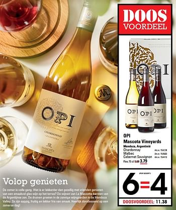 Aanbiedingen Opi mascota vineyards mendoza, argentinië chardonnay - Rode wijnen - Geldig van 06/08/2020 tot 24/08/2020 bij Sligro