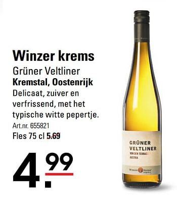 Aanbiedingen Winzer krems grüner veltliner kremstal, oostenrijk - Witte wijnen - Geldig van 06/08/2020 tot 24/08/2020 bij Sligro