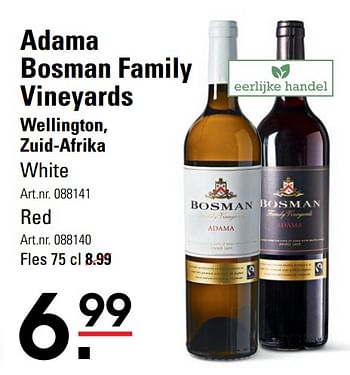 Aanbiedingen Adama bosman family vineyards wellington, zuid-afrika white - Witte wijnen - Geldig van 06/08/2020 tot 24/08/2020 bij Sligro